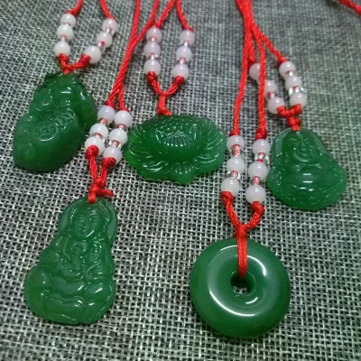 Buddhist White Jade Hand Woven Pendant Necklace Lotus Guanyin Buddha Long Life Lock Pendant Lucky Necklace